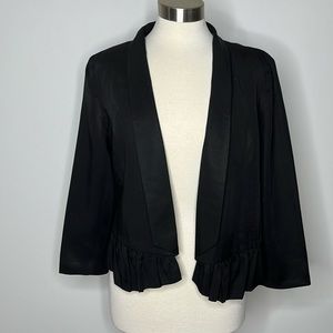 ANTHROPOLOGIE Cotton Cropped Ruffle Hem Open Front Blazer Sz Medium